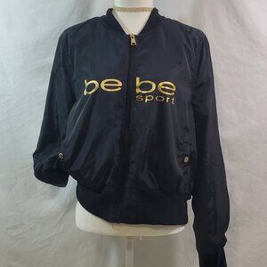 Bebe Sport  Black nylon gold  logo  back lace up Jacket Black XL